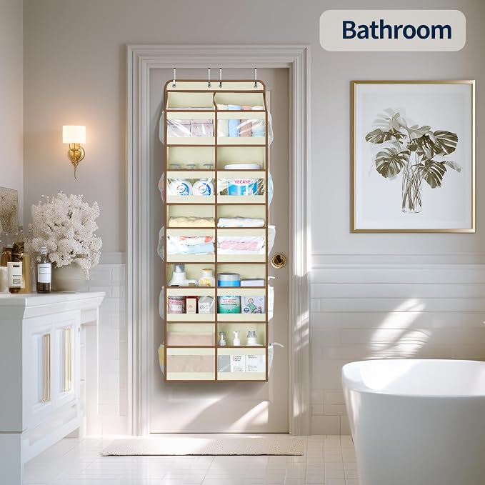 Yecaye 5-Tier Over The Door Organizer Dual-Column, 80lbs Load Over the Door Storage of 10 Compartments, Heavy Duty Door Organizer Hanging for Bedroom Closet Nursery Bathroom Pantry, Beige, 2 Pack