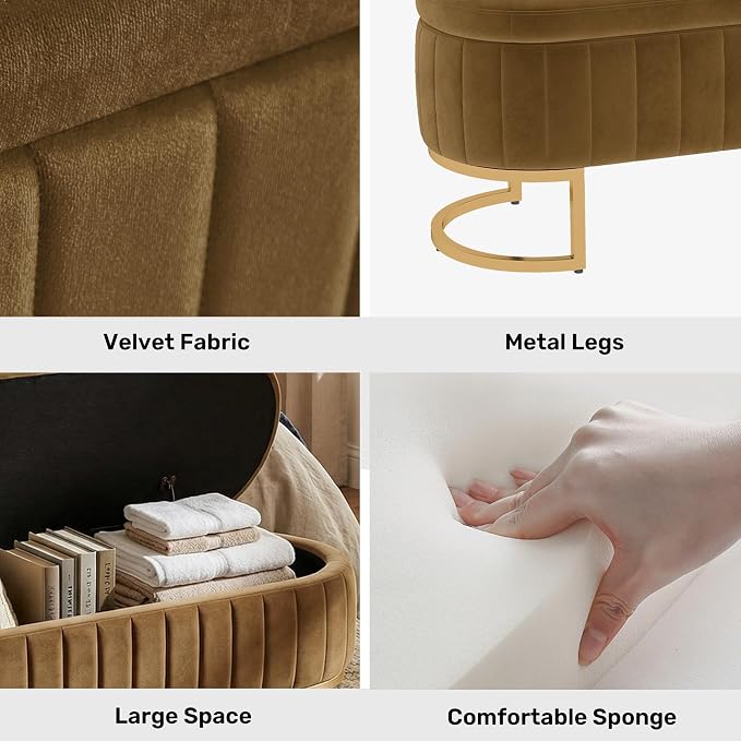 65 Inch Storage Ottoman Bench Velvet End of Bed Storage Bench King Size Upholstered Tufted Bench Large Space for Bedroom Living Room Entryway Coffee