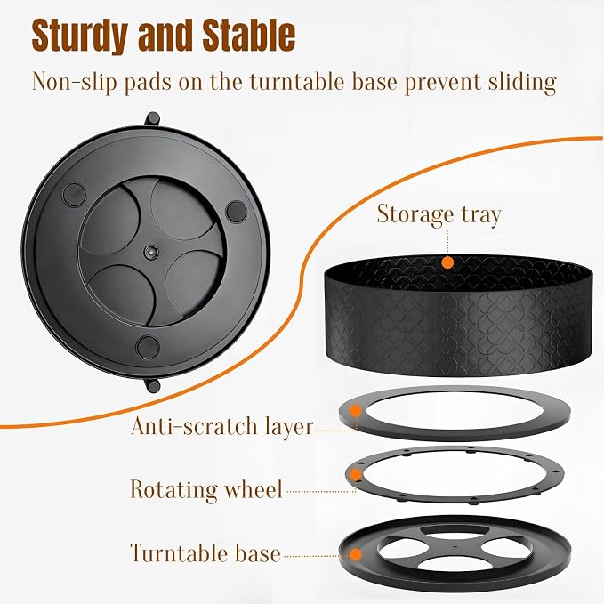 JEESA Rotating Spice Rack with Paper Towel Holder, Black | 2 Tier Lazy Susan, Sturdy Iron, Seasoning Organizer, Kitchen Countertop