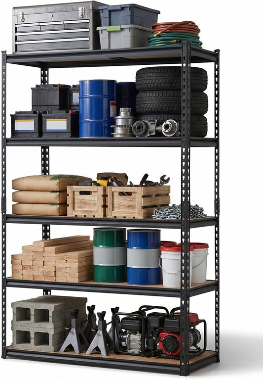 Garvee 5-Tier Storage Shelving Unit, 48" W x 18" D x 72" H, 2500 lbs Load | Carbon Steel Utility Shelves, Adjustable Metal Freestanding Garage Shelf for Pantry, Basement, Warehouse, Heavy Duty