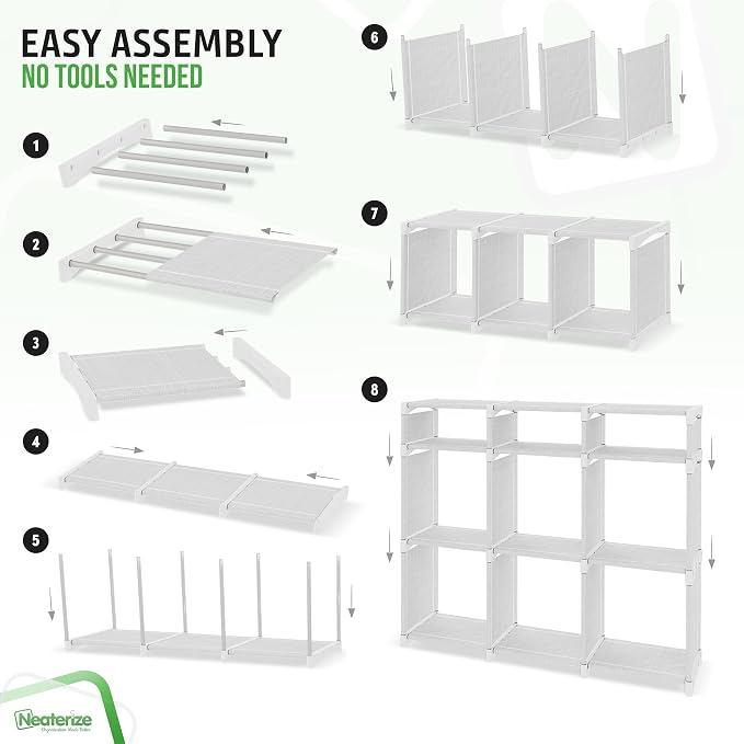 Cube Storage Organizer with Storage Bins Included - The Perfect Closet Organizers and Storage Solution. Includes 9 Storage Cubes, Great For Toy Storage, Closet Storage, Clothes Storage (White-Grey)