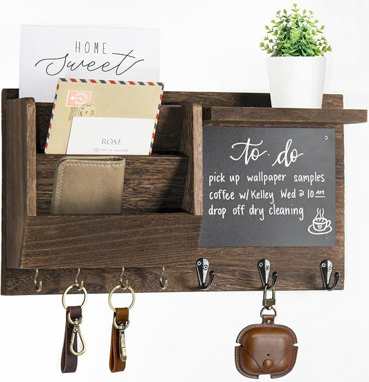 Ziivita Key Holder for Wall - Mail Holder Organizer Wall Mount with Shelf - Rustic Hanging Key Rack Hanger with Hooks Decorative for Home Letter Dog Leash Entryway Farmhouse Living Room Decor
