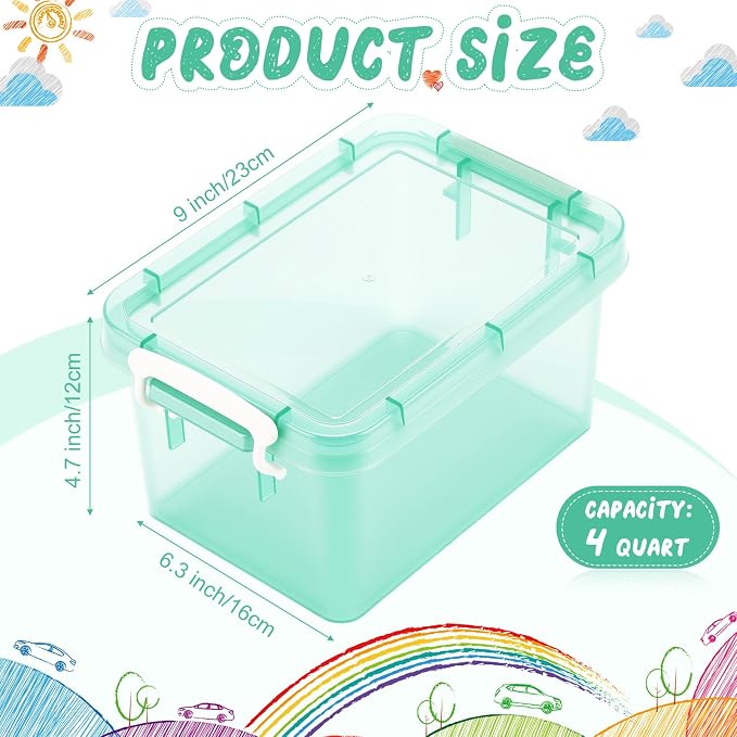 12 Pack Colorful Plastic Storage Bins with Lids 4 Quart Small Storage Latch Box Stackable and Nestable Clear Organizer Bins with Latching Handle and Buckle for Organizing (Pastel)