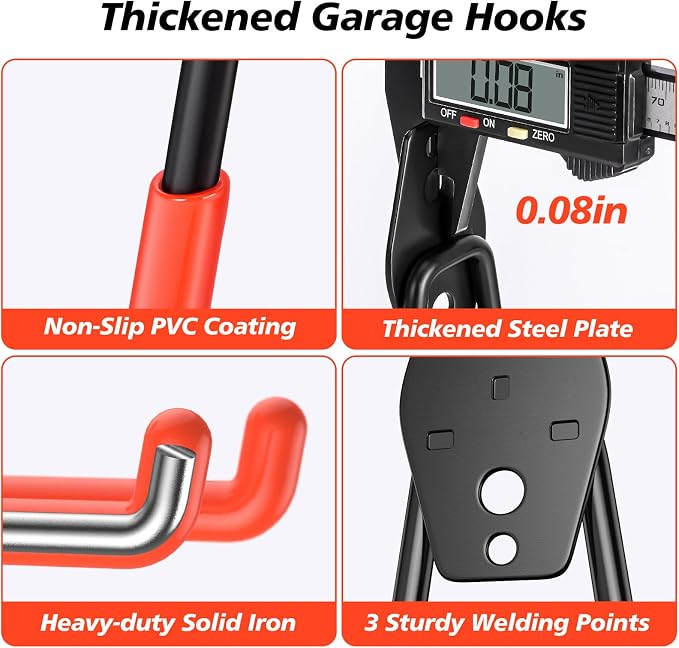MKRUI 20-Pack Garage Hooks for Storage & Hanging Items, Save Space | Hangs Bikes, Ladders, Ropes, Hoses, Tools; for Garage, Warehouse, Shop, Shed, Yard