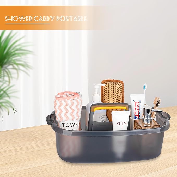 Large Cleaning Supplies Caddy Portable Shower Caddy Basket Clear Grey | Sturdy Supply Organizer with Handle Plastic Bucket Tool Storage for Bathroom Bedroom Kitchen Garden College Dorm Essentials