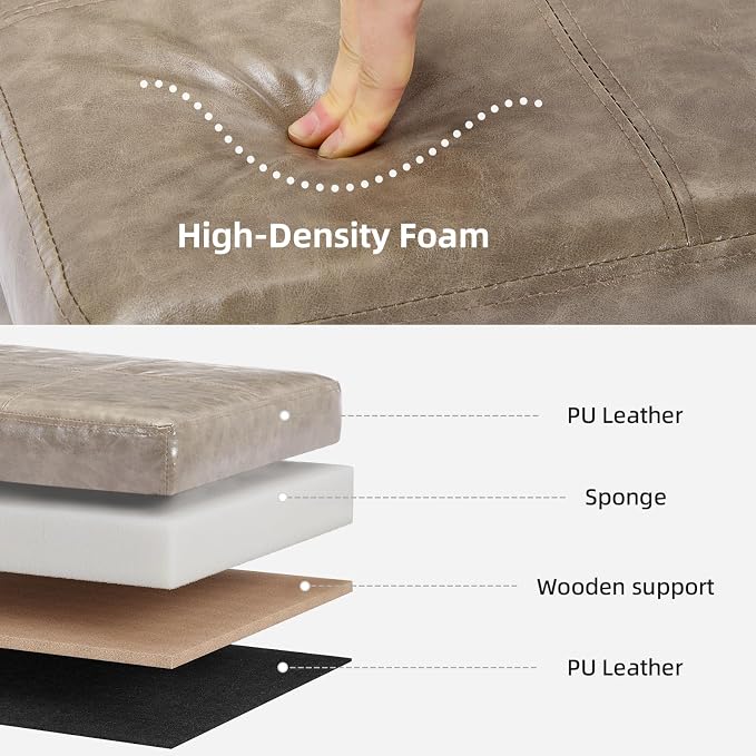 41.5 Inch Light Gray Faux Leather Storage Ottoman Bench for Small Spaces | 2.8 cu ft storage capacity,660 lbs weight limit,solid wood legs,fits modern nordic home decor
