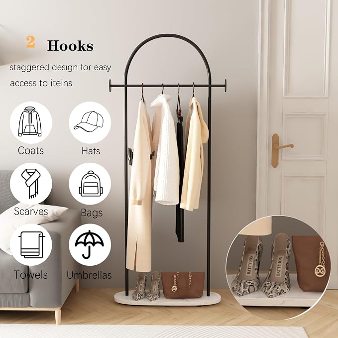 Freestanding Coat Rack with Marble Base Heavy Duty Clothes Rack Stand for Entryway, Bedroom, Living Room, Boutiques-67''H