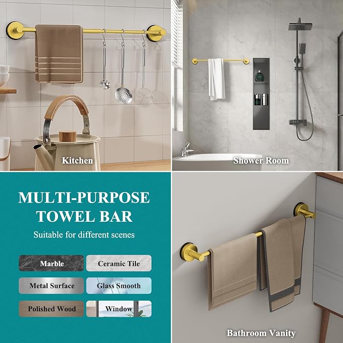 Towel Bar for Bathroom Wall,Adjustable 17~29 Inch Towel Racks for Bathroom Wall Mounted, Towel Holder for Glass Shower Door,Apparment Essentials,Home Decor-Gold(2pcs)