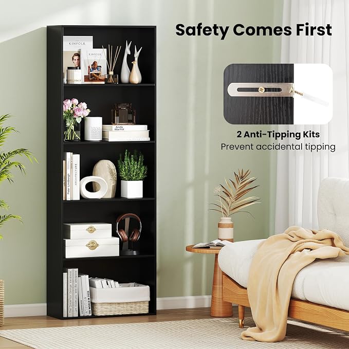 Giantex 5-Tier Bookshelf Set of 2, Freestanding Bookcase with 5 Open Shelf, Modern Display Shelf, Storage Organizer for Living Room Bedroom Home Office