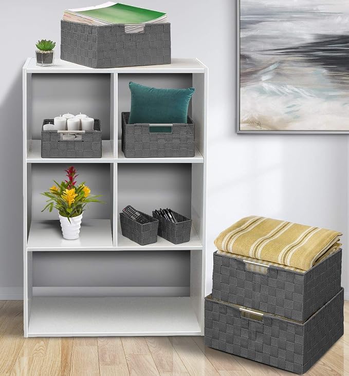 Sorbus Storage Baskets for Organizing (Set of 7), Mesh Hand-Woven Design, Linen Closet Organizers and Storage, Organizer Storage Baskets for Shelves, Variety Pack Organizers and Storage (Grey)