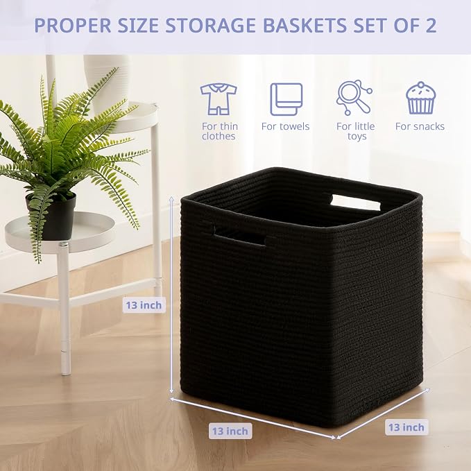 OIAHOMY Storage Cubes, 13 Inch Cube Storage Organizer, Collapsible Storage Bins, Baskets for Organizing, Storage Bins for Shelves-Black, 3-PACK