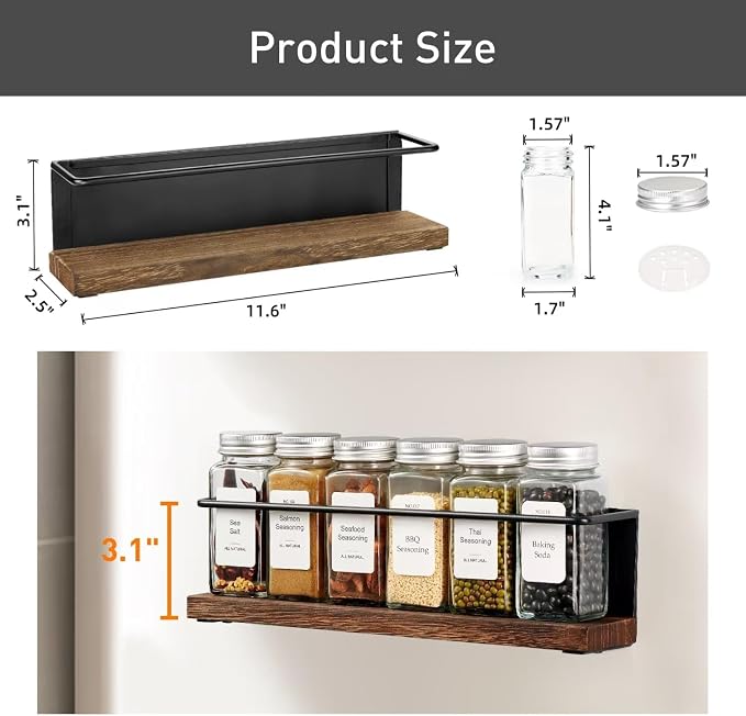 Magnetic Spice Rack with 24 Jars, 216 Labels, 1 Steel Funnel for Refrigerator，Microwave Oven - Full Set of Spice Organizer