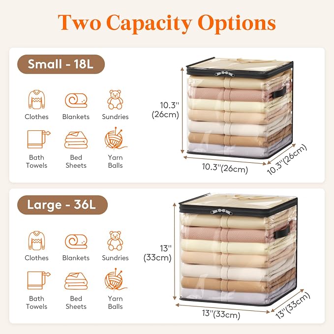 Lifewit 6 Pack Clear Clothes Storage Bags, Sweater Storage with Zipper, 36L Vinyl Foldable Moving Bags, Storage Container for Blankets Bed Sheet Sweater Yarns