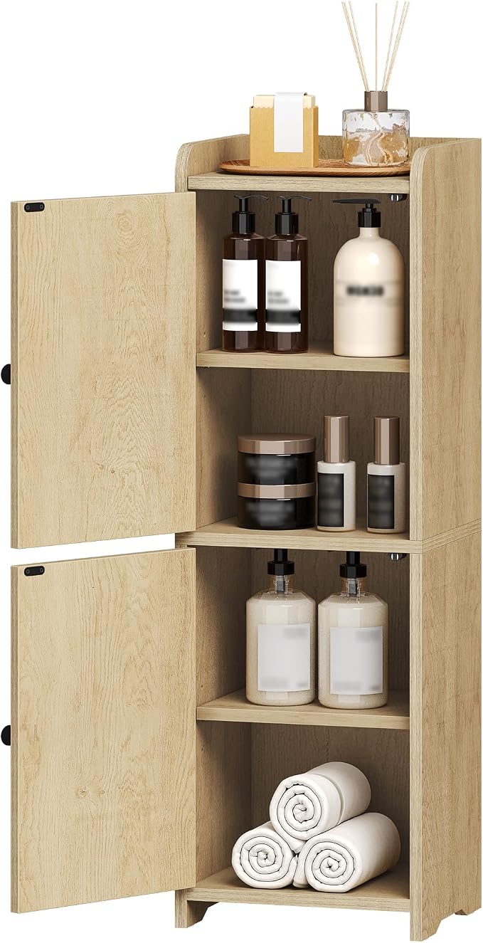 Hzuaneri Bathroom Storage Cabinet, Small Corner Floor Cabinet with 2 Doors | Narrow Toilet Paper Cabinets with Adjustable Shelf, Bathroom Organizer for Small Spaces, 7.9" D x 9.8" W x 29.5" H Yellow