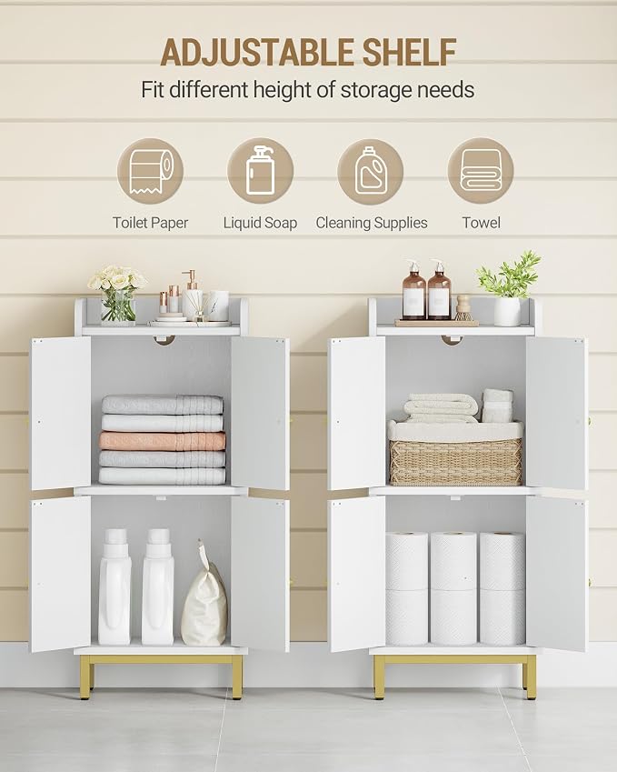 Hzuaneri Bathroom Cabinet, Small Storage Cabinet with 4 Doors | Bathroom Organizers and Storage Cabinets with Adjustable Feet. Cabinets Freestanding for Living Room, Kitchen, White