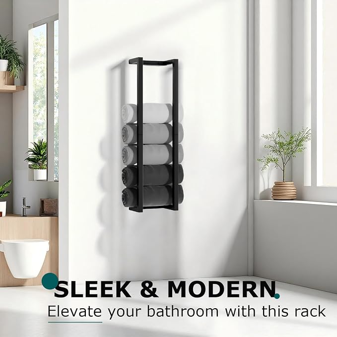2 Pack Wall Mounted Towel Racks for Rolled Towels,304 Stainless Steel Towel Storage Rack for Bathroom, 30 Inch Bath Towel Holder Matte Black