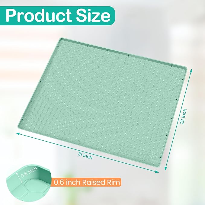 Silicone Under Sink Mat 31"x22", Waterproof Cabinet Liner, MintGreen | Shelf Liner, Cabinet Protector, Home Organizer, for Kitchen, Bathroom, Multipurpose, Leak Proof, Easy Clean, Drip Tray, Clean