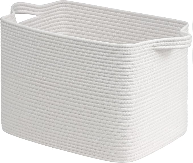 Goodpick 50L Large Cotton Rope Blanket Basket, 18" x 14" x 12", White | Blankets, Pillows & Toys Storage, Living Room & Bedroom Organization, Decorative Storage Basket, Neutral Home Decor