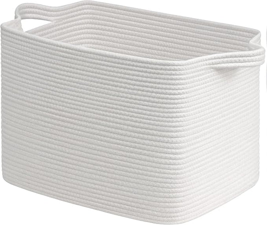 Goodpick 50L Large Cotton Rope Blanket Basket, 18" x 14" x 12", White | Blankets, Pillows & Toys Storage, Living Room & Bedroom Organization, Decorative Storage Basket, Neutral Home Decor