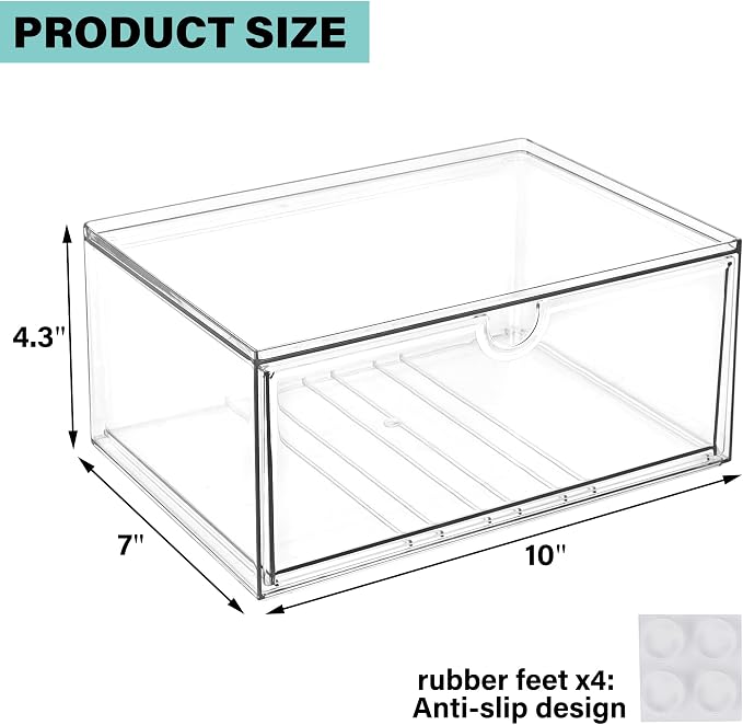 Prsildan Acrylic Makeup Organizer Stackable Clear Storage Drawers for Baby Bottles Desk Organizers for Countertop Vanity Nursery Adjustable Modular System for Cosmetics Jewelry