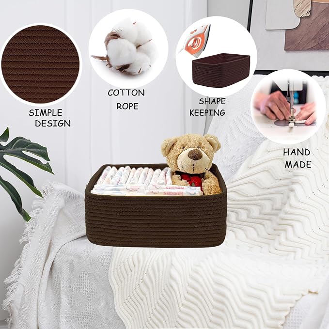 COMFY-HOMI 13" x 8.5" x 5.1" Storage Baskets for Organizing | Cotton Rope Woven Basket | Toy Storage Bin Box | Basket for Shelves, Closet Organizer Bin, Decorative Closet Shelf, 3 Pack