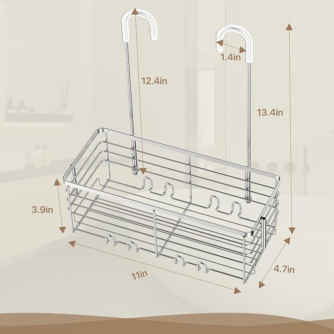 DELLAN Hanging Shower Organizer, Shower Rack with Hooks Over the Door | Bathroom Shower Caddy and Basket