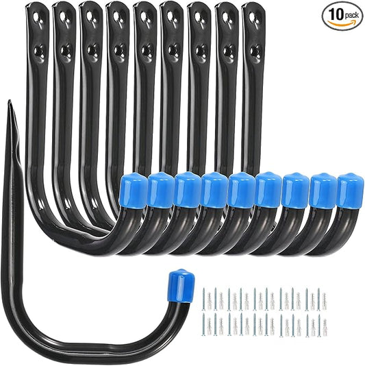 Garage Storage Hooks for Hanging, 4Inch Heavy Duty Wall Mount J Utility Hooks, Hangers-Organizer for Tools, Bikes, Ladders, Chairs, 10 Pack (‎12G-4inch10)