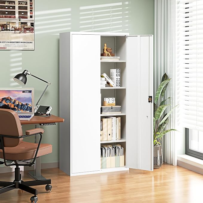 Letaya Metal Garage Storage Cabinets with Lock Door and Adjustable Shelves, Steel Tool Cabinets for Home,Office,Warehouse Organisieren (White, 71" H)