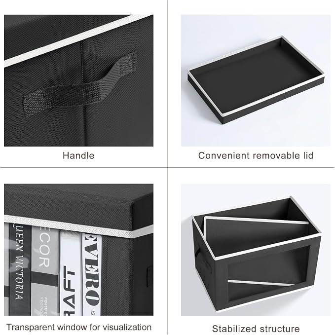 Homsorout Storage Boxes with Lids - 3 Pack Fabric Clear Window Storage Bins, Collapsible Storage Bins with Lids, Linen Closet Organizer for Clothes, Towel, Blanket, Black