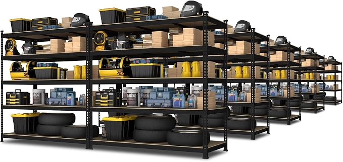 PrimeZone 48"W x 24"D x 72"H Garage Storage Shelves, 5-Tier Metal Shelving | 3000 LBS Capacity, Heavy-Duty Metal Frame, FSC MDF Boards, Boltless Assembly, Adjustable Shelves for Warehouse Basement 10PCS