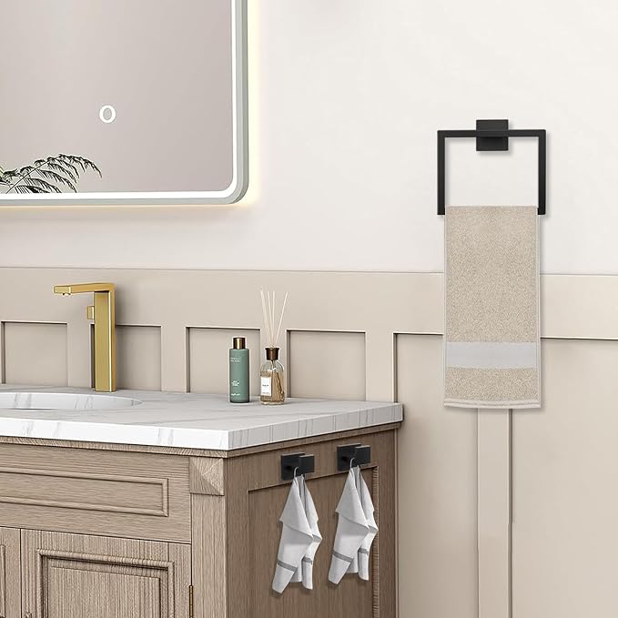 JOPOFI 5 Piece Towel Bar Set - 15.7Inch Bathroom Towel Holder - Matte Black | Stainless Steel Towel Racks for Bathroom Wall Mounted, Towel Rod for Bathroom Wall