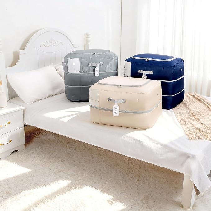 Comforter Storage Bag - 110L Large Capacity Blanket Storage Bags 2-Layer Ultra Space Saving Self Compression Organizer, Washable Compression Bags for Storage Comforter Blanket, 6-Pack, Grey
