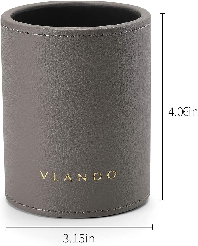 VLANDO Office Desk Organizer Leather Desktop Organizer Caddy with Drawer for Storing Desktop Supplies and Accessories (Grey Set) | Grey leather desk organizer set combines divided desktop storage and a pull-out drawer for office supplies and accessories