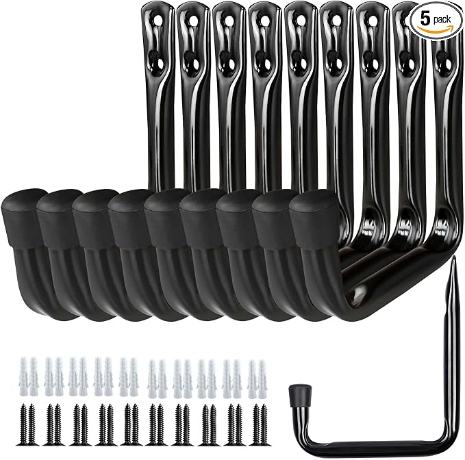 Dreecy 10 Pack Garage Storage J Utility Hooks, Heavy Duty J Utility Hooks Hangers for Garage Wall Hanging Garden Tools, Ladder, Bike, Hose, Black
