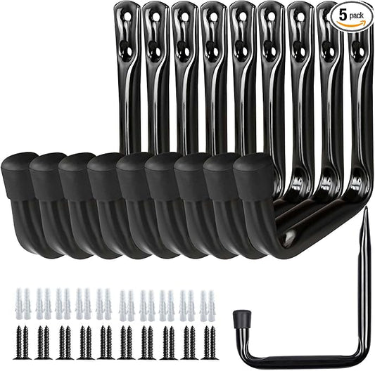 Dreecy 10 Pack Garage Storage J Utility Hooks, Heavy Duty J Utility Hooks Hangers for Garage Wall Hanging Garden Tools, Ladder, Bike, Hose, Black