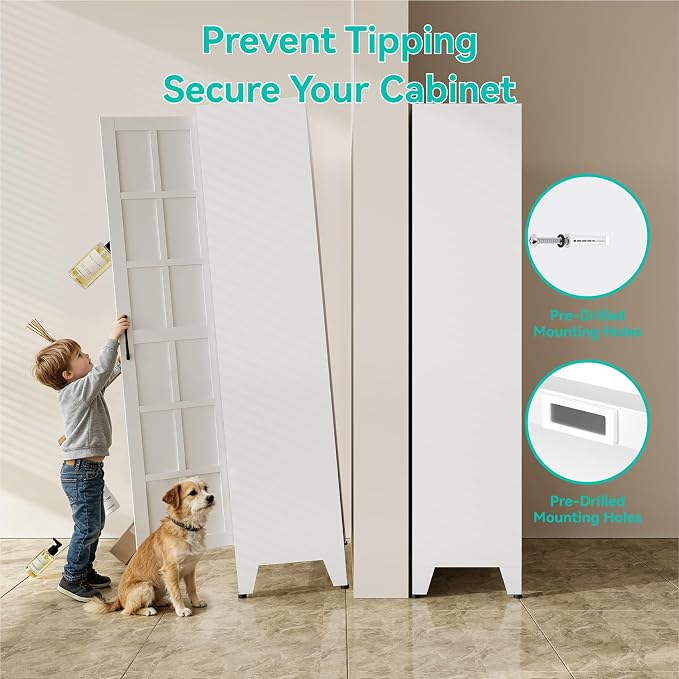 Metal Storage Cabinet with Doors and Adjustable Shelves | 71" Tall Pantry Cabinet for Kitchen Dining Room Bathroom Garage,White,1 Pce