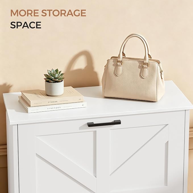 Homleke Farmhouse Shoe Cabinet for Entryway, 3 Barn-Style Flip Drawers | Narrow Shoe Storage Organizer, Top Display Shelf, Adjustable Shelves, Shoe Rack, for Hallway Closet, 24" Wide, White