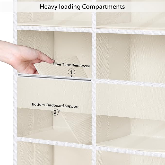 Univivi Upgraded Over the Door Organizer for Baby Nursery, Beige, 5-Shelf | Fabric Door Organizer with Clear Window Deep Pockets, Over Door Hanging Organizer for Baby Essential, Bedroom, and Dorm