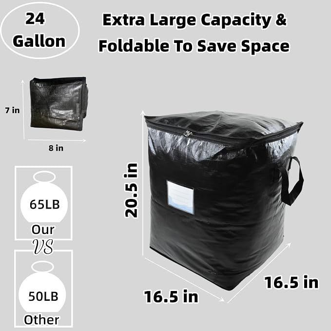 6 Pack 91L Storage Bags for Clothes, Moving Bags Heavy Duty Extra Large with Reinforced Handle, Storage Containers for Organizing Bedding, Blanket, Sheets, Pillows, Toys, Christmas Decorations