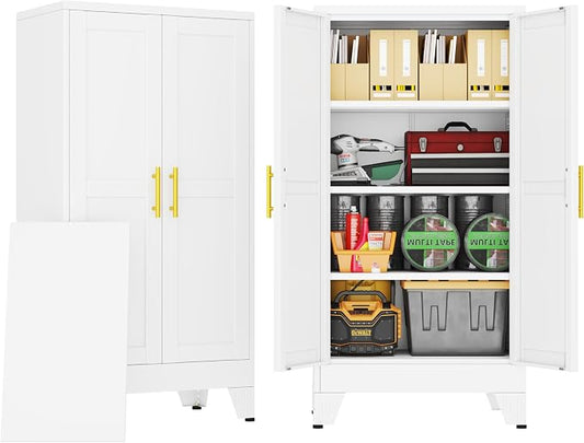 PAOFIN Metal Storage Cabinet with 2 Doors and 3 Adjustable Shelves, Metal Garage Storage Cabinets, File Cabinet,Steel Tool Cabinets for Home,Office,Garage,School,Warehouse (White)