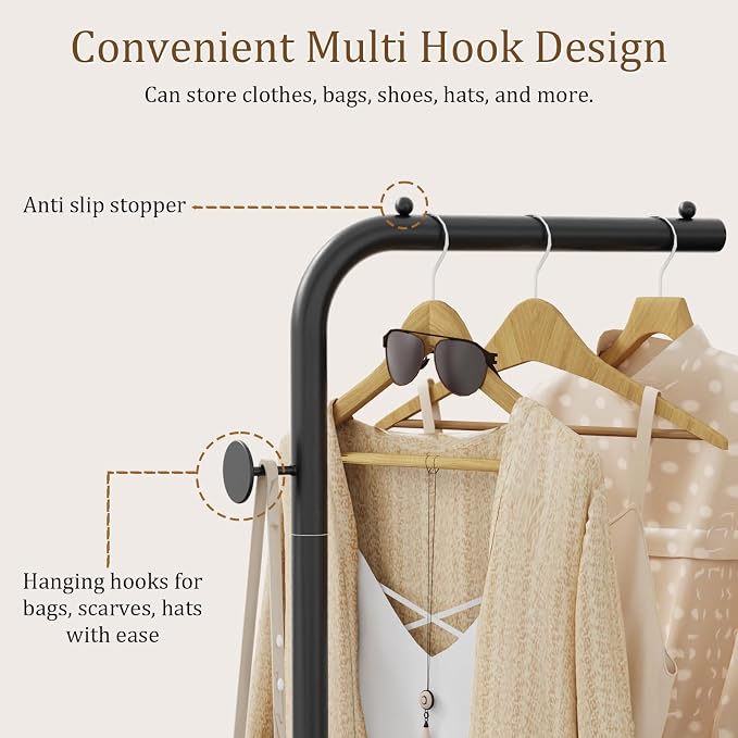 OUTBROS Freestanding Coat Rack, Garment Racks with Hook, 70.8“hign, Black | Portable Modern Hanger, Sturdy Metal Clothing Rack, Used in Bedroom, Entrance and Living Room
