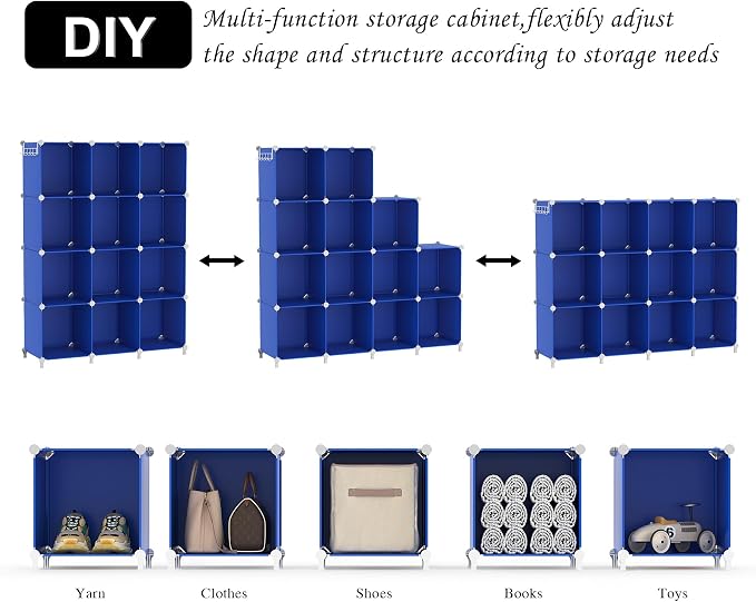 AWTATOS Cube Storage Organizer Closet Organizers 12 Cube Storage Shelves | Protable Closet for Kids DIY Stackable Cube Shelves Bookshelf Clothes Organizer for Bedroom, Home, Admiral Blue