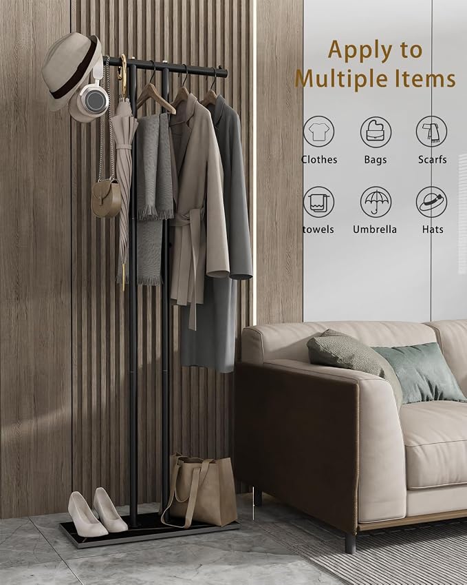 OUTBROS Large Metal Coat Rack Freestanding with Rock Base, Black | Standing Garment Storage for Indoor - 23.6" Wide Heavy Duty Clothe Rack Metal Clothing Hanger Rack