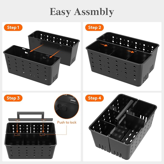 Lifewit Shower Caddy Portable, Caddy Organizer with Handle and Adjustable Dividers, Plastic Shower Basket for Dorm Room Essentials, College, Bathroom, Black, 2 Packs