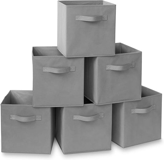 Casafield Set of 6 Collapsible Fabric Cube Storage Bins, Gray - 11" Foldable Cloth Baskets for Shelves, Cubby Organizers & More
