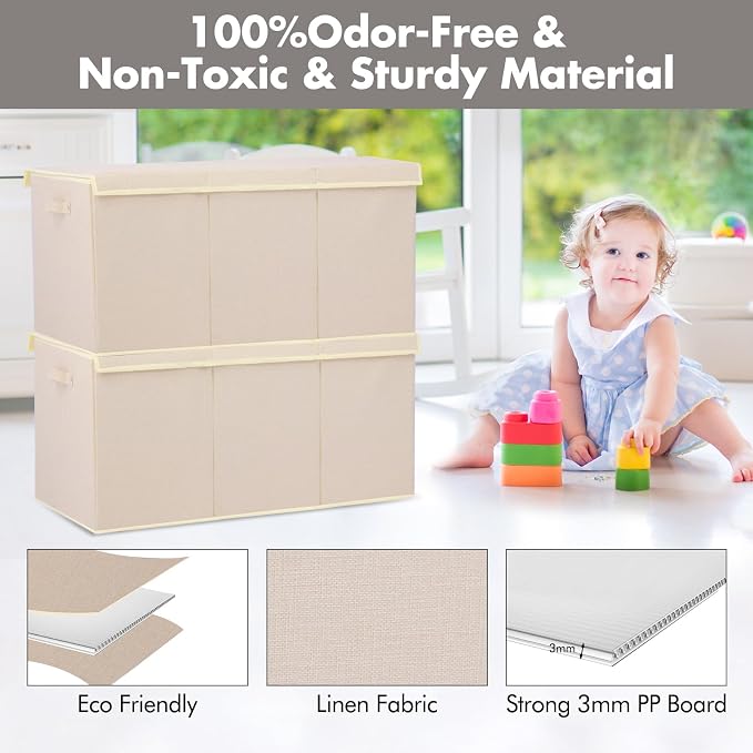 167L Large Toy Box Chest Storage with Lid, Collapsible Kids Toy Storage | Toy Chest with with Removable Divider for Kids, Boys, Girls, Nursery, Living Room, Bedroom, 35.5"x17" x17" (Linen Beige)