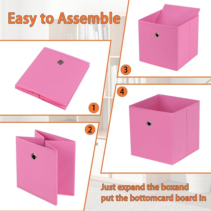 Foldable Storage Cubes Bins ,11 Inch Cloth Storage Cube Fabric Storage Box Cubes Organizer Baskets with Dual Handles for Home Organizer Set of 8 (Pink)