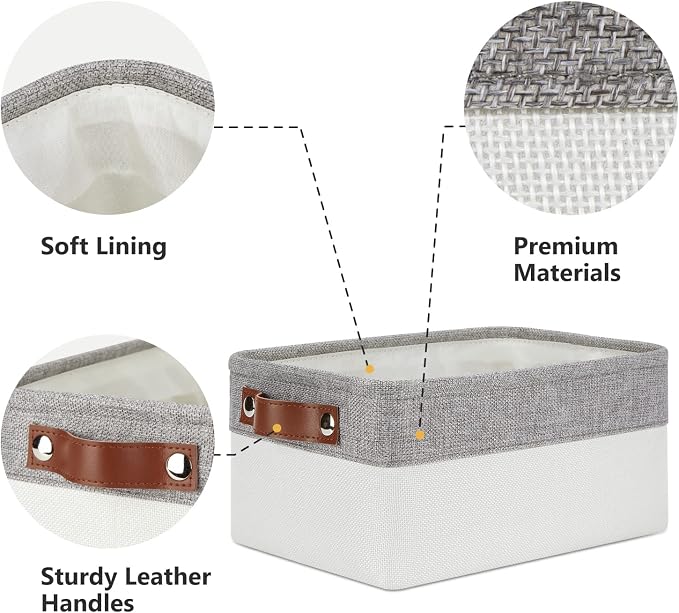 DULLEMELO Storage Baskets Bins for Organizing, Small Fabric Baskets for Shelves, Closets, Nursery, Home, Office, Empty Gift Baskets (6-Pack, Grey&White)