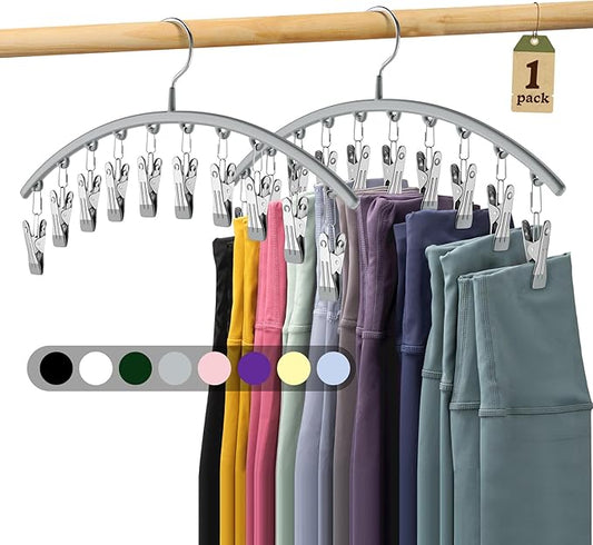 Volnamal Legging Organizer for Closet, Metal Yoga Pants Hanger w/Rubber Coated 1 Pack w/10 Clips Hold 10 Leggings, Hangers Space Saving Hanging Closet Organizer for Closet Organizers and Storage-Gray