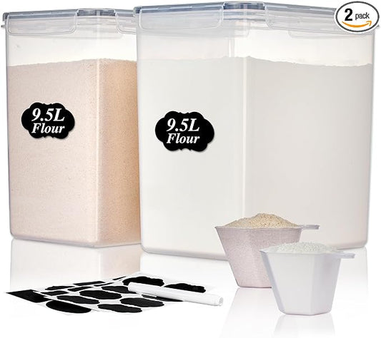 Vtopmart 9.5L Flour Sugar Storage Containers, 2 Pack, Each Fits 12.5 lb | Each for 12.5 lb Flour, Airtight Seal, Multiple Sizes, BPA Free, Food Grade Material, Dishwasher Safe (Not Lids)
